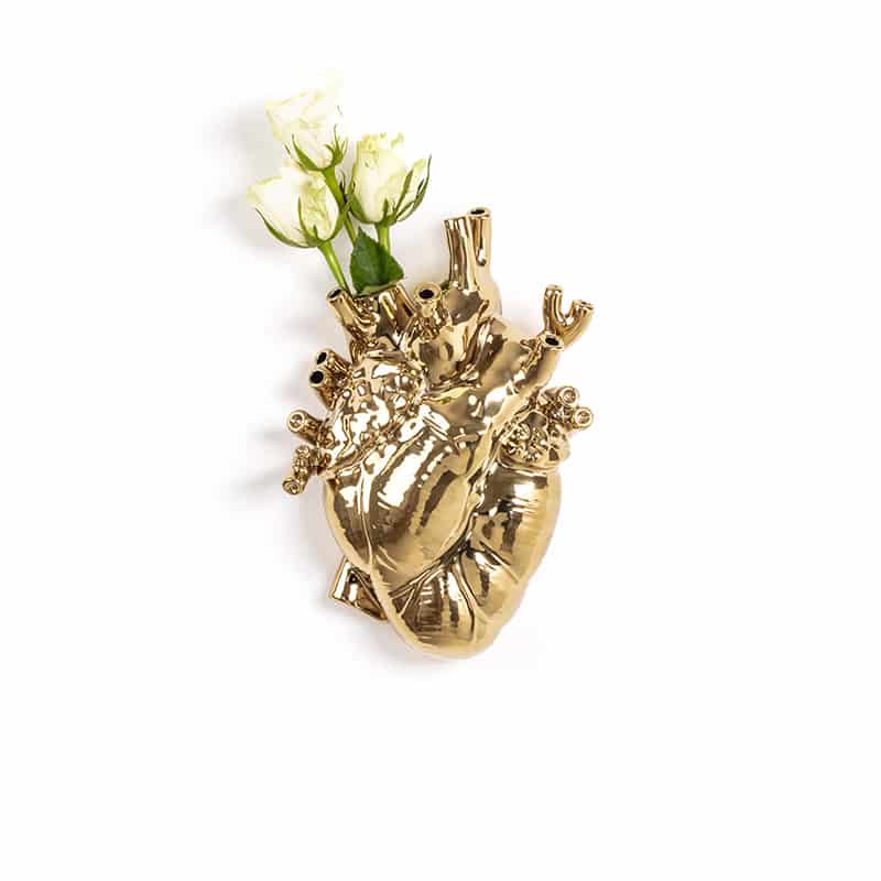 Love in bloom-gold porcelain heart vase