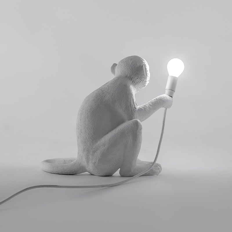 Monkey tafellamp sitting - White