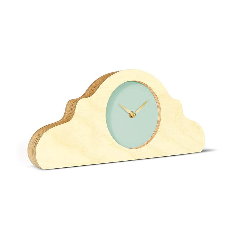 Mantel clock - Bare wood/gale green/shiny gold