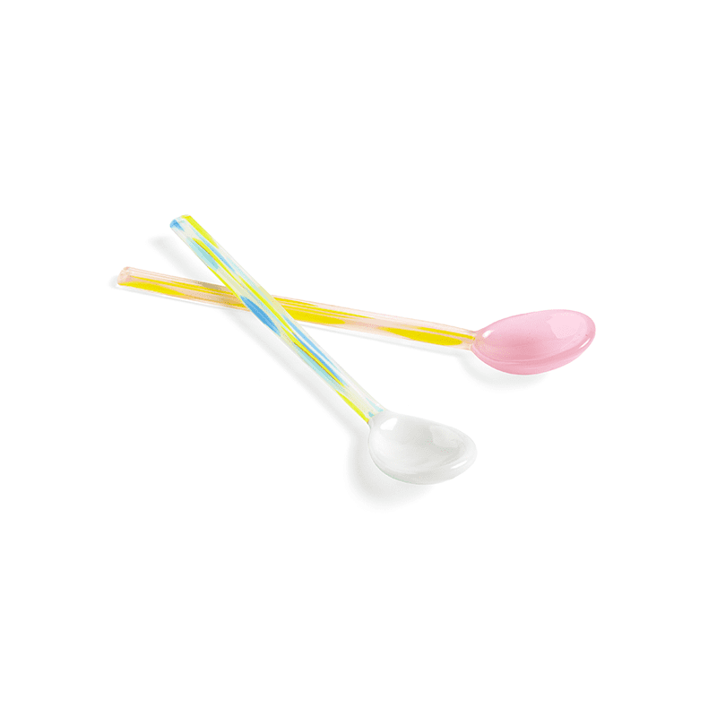 Glass Spoons Flat Set of 2 - Light pink and white