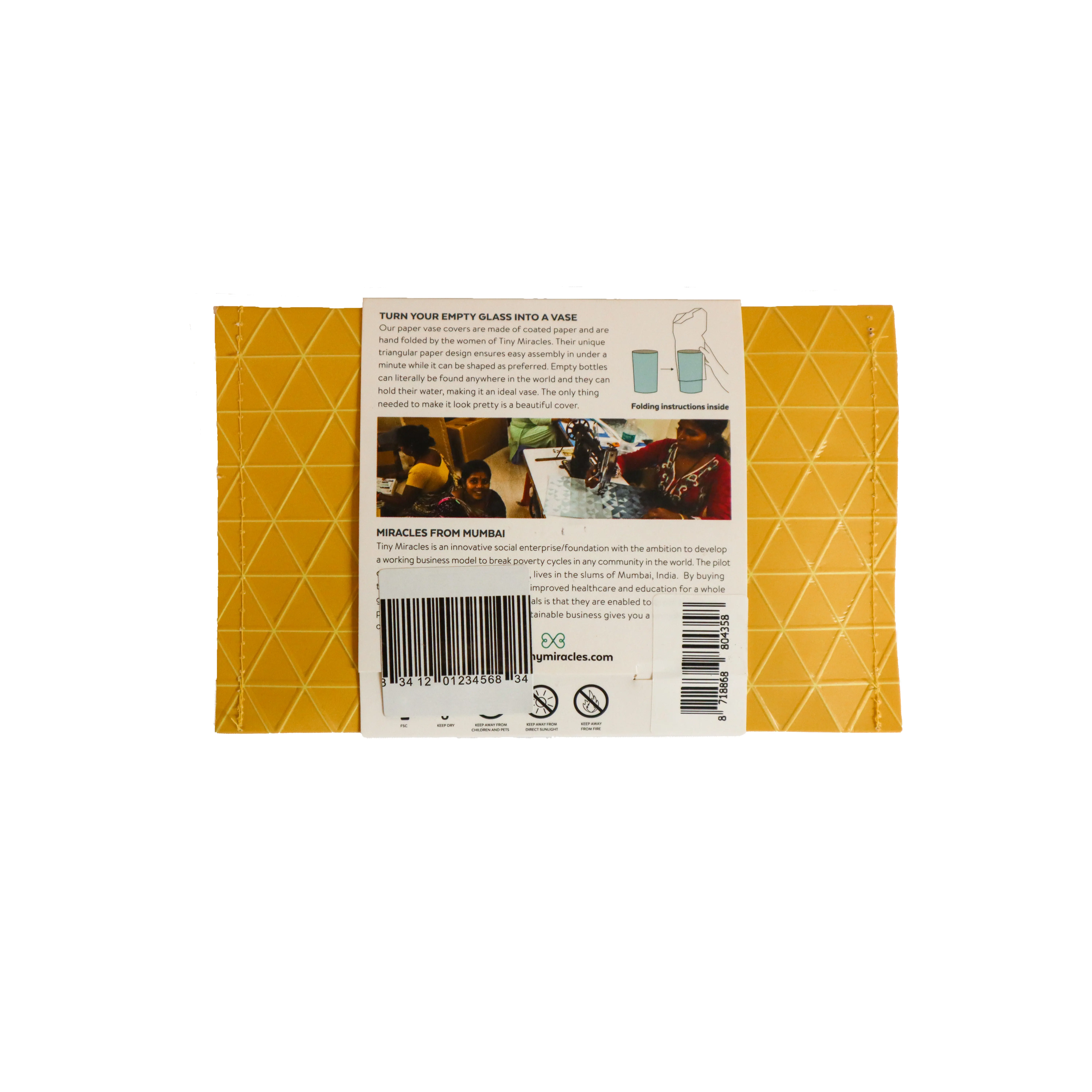 Paper Vase Cover Small - Grid Yellow