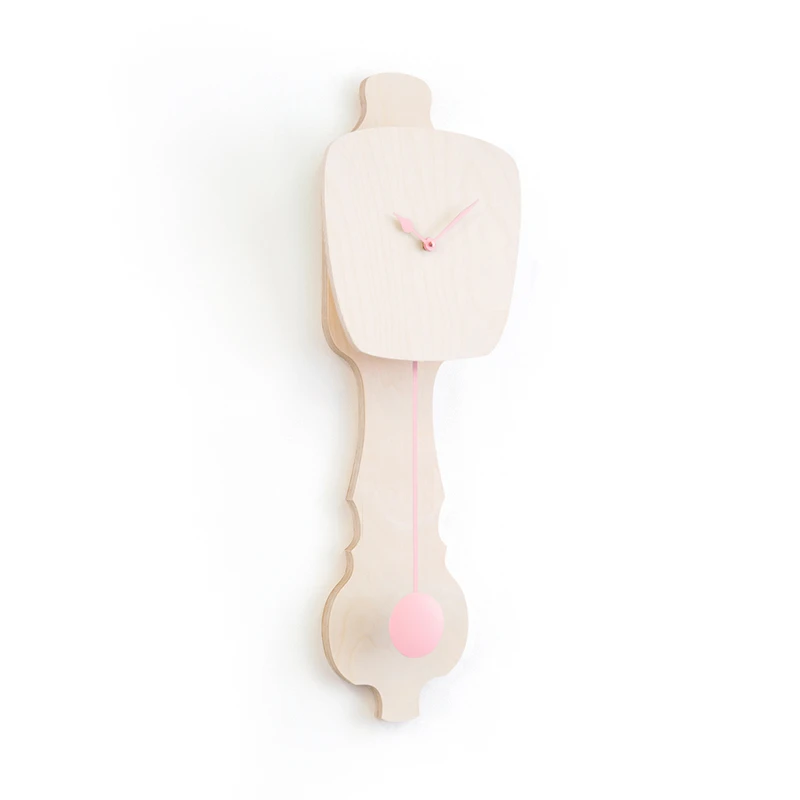 Wall clock pendulum large - Bare wood/peach pastel