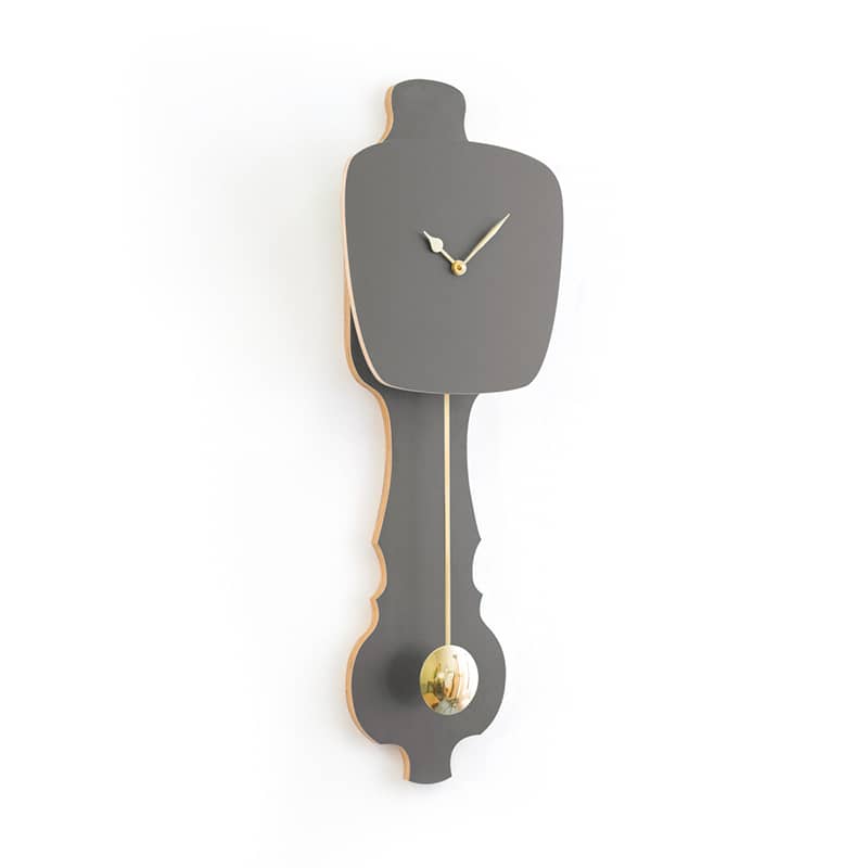 Wall clock pendulum large - Stone grey/shiny gold