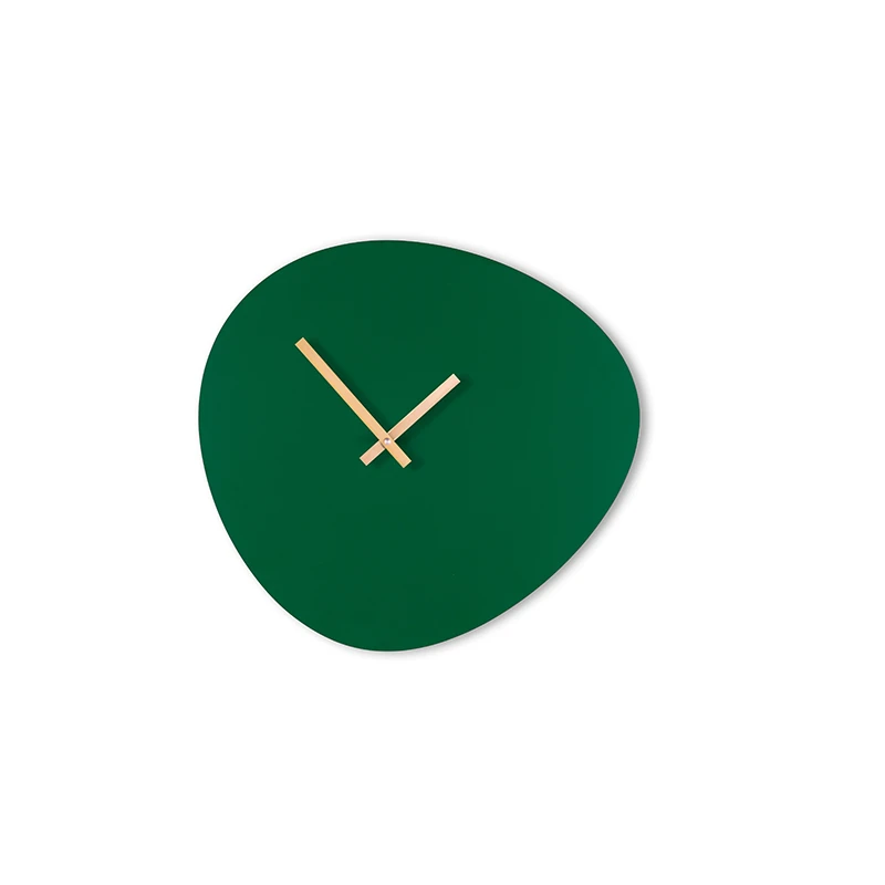 Wall clock pebble - Emerald green/shiny gold