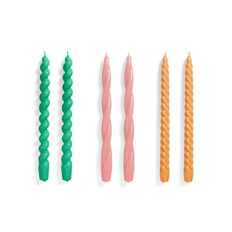 Candle Long Mix Set of 6 - Green dark rose tangerine