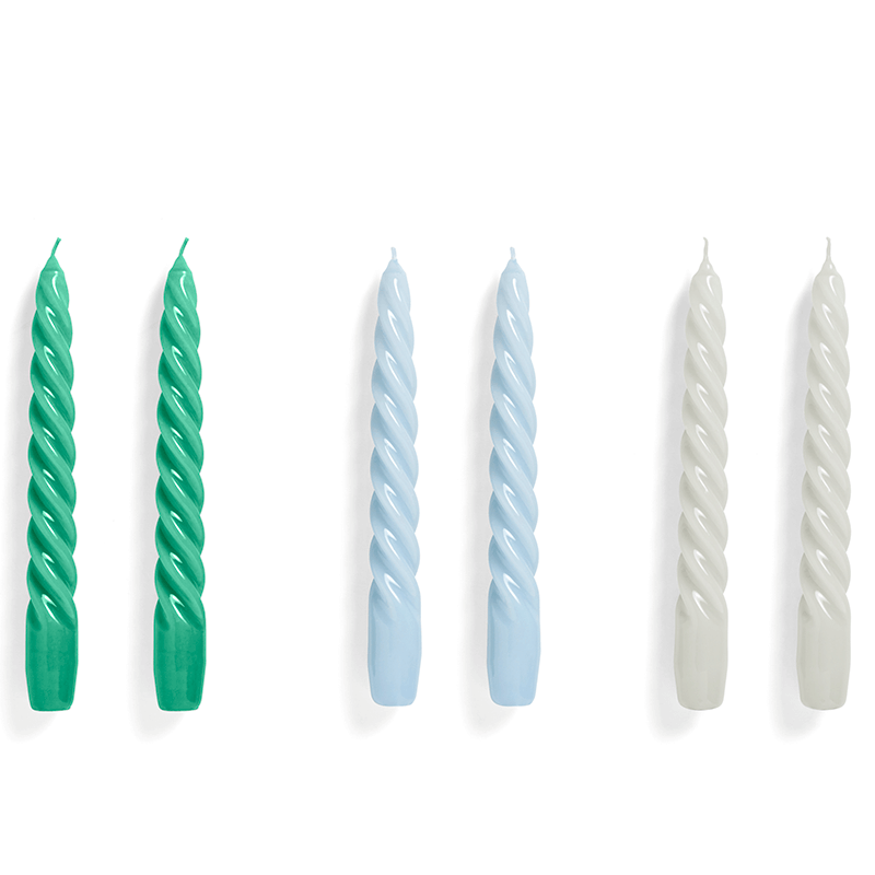 Candle Twist Set of 6 - Green light blue light grey