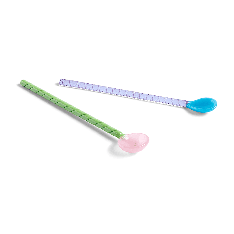 Glass Spoons Twist Set of 2 - Turquoise and light pink