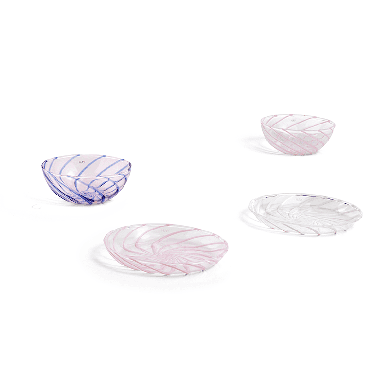 Spin Bowl Set of 2 - Light pink with blue stripe