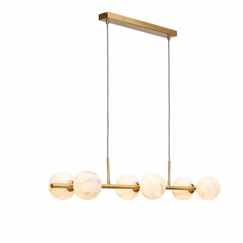 Hanglamp glas/ijzer Carrara 6-bol - Wit marmerprint/goud