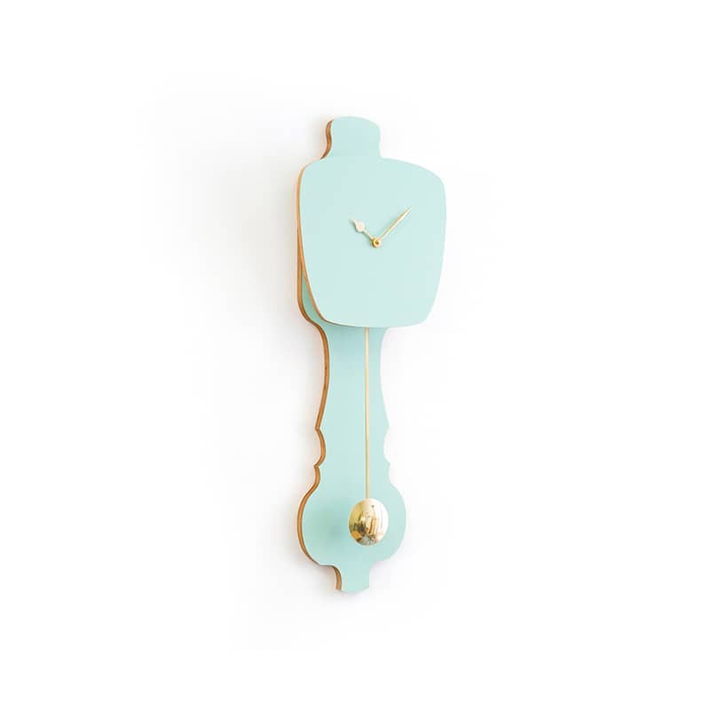 Wall clock pendulum small - Pale green/shiny gold