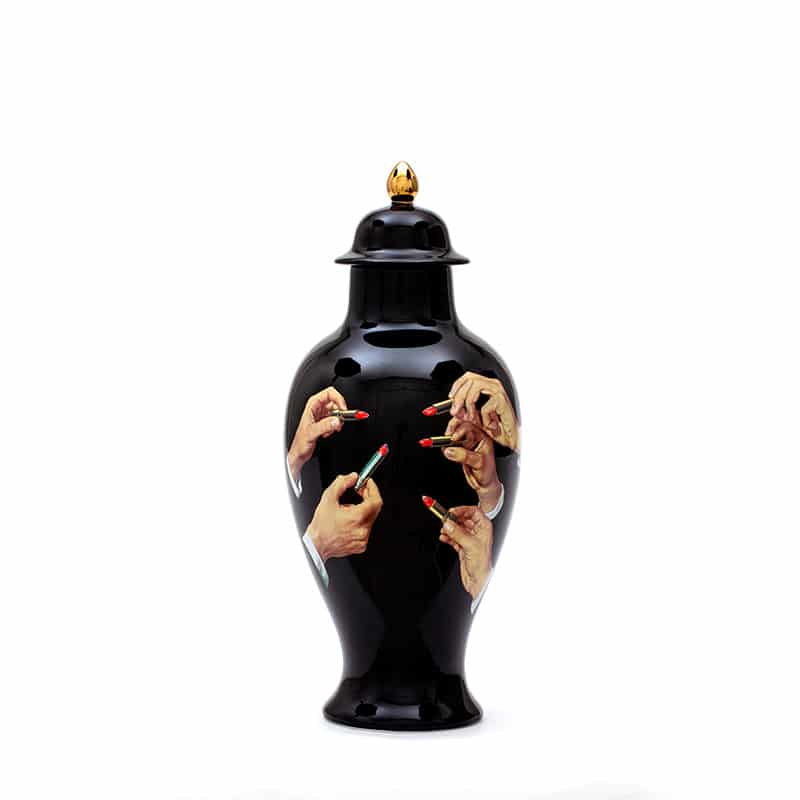 Toiletpaper vase in porcelain - Lipsticks black