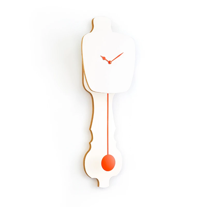 Wall clock pendulum large - Pure white/neon orange