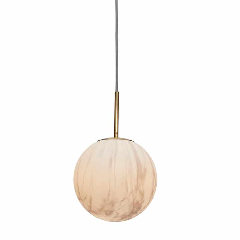 Hanglamp glas/ijzer Carrara bol M - Wit marmerprint/goud