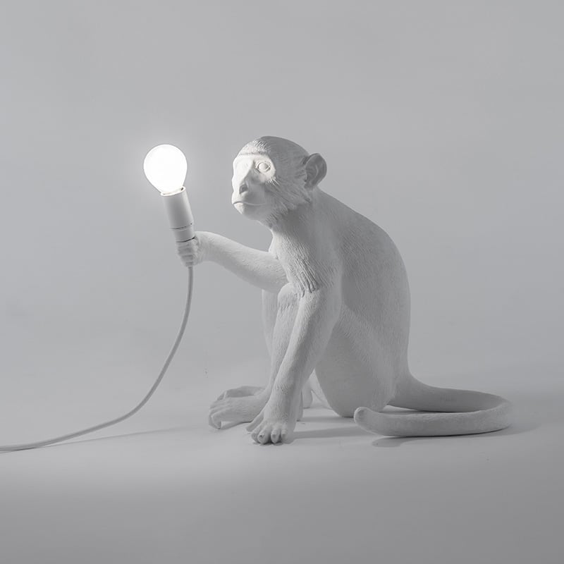 Monkey tafellamp sitting - White
