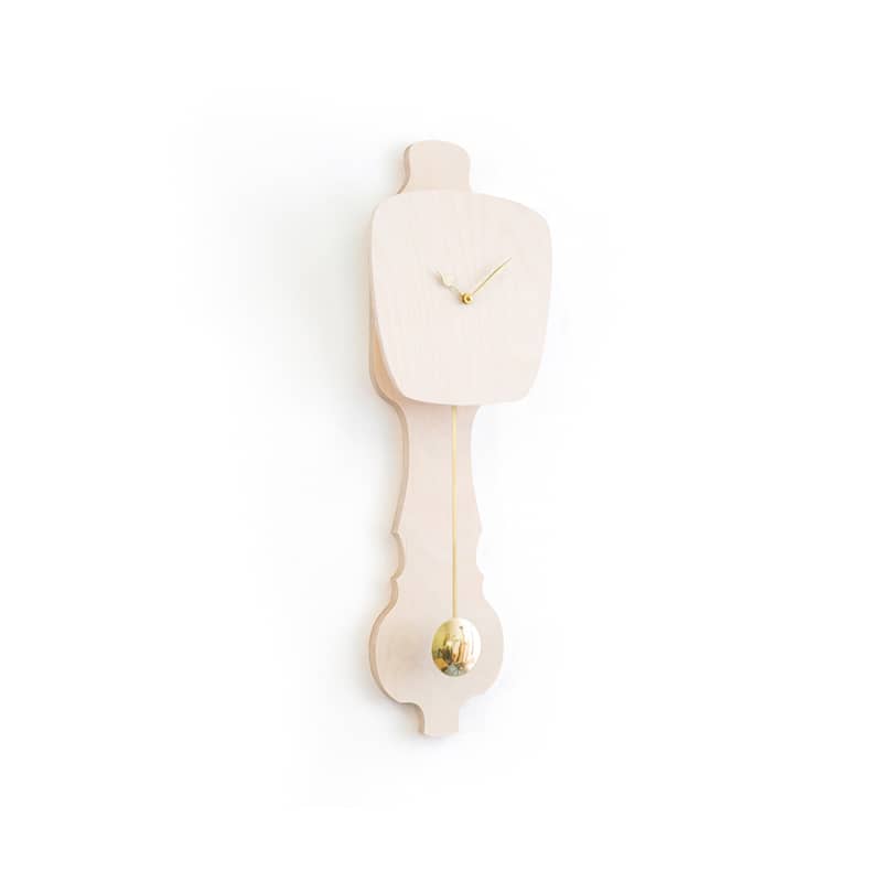 Wall clock pendulum small - Bare wood/shiny gold