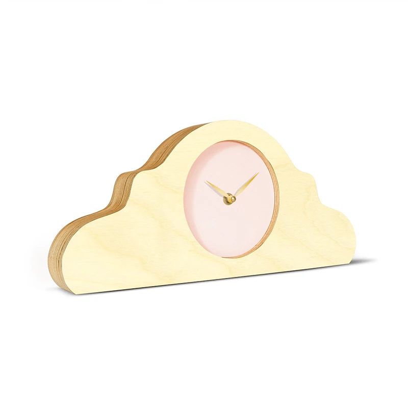 Mantel clock - Bare wood/peach pastel/shiny gold