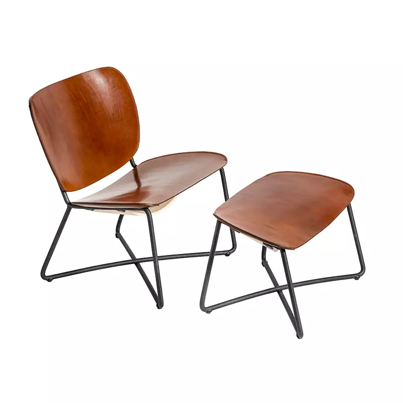 Miller lounge chair + Ottoman - Cognac seat/black frame