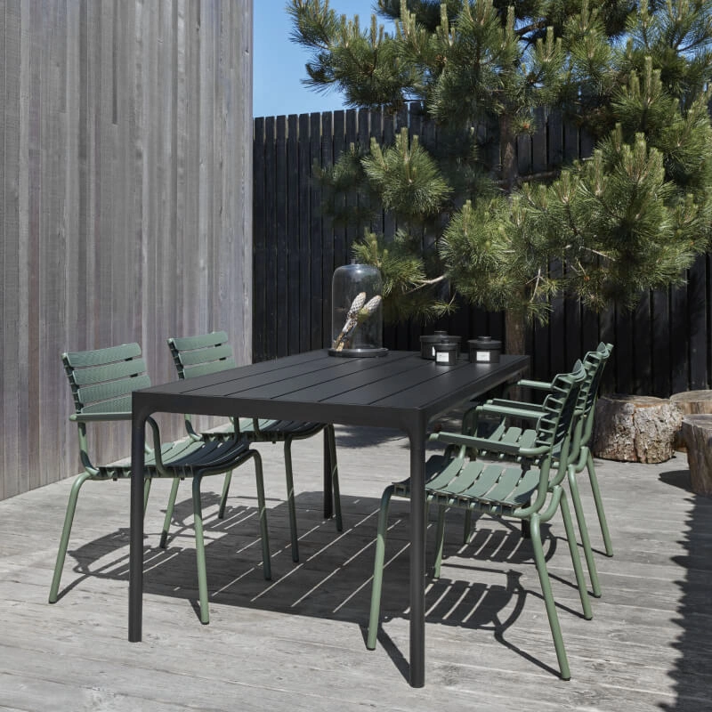 Set Four dining table black 90 x 160 + 4 Reclips chair olive green