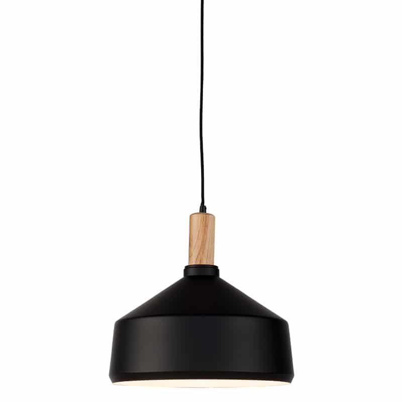 Hanglamp ijzer/hout Melbourne dia35x30cm - Zwart/naturel