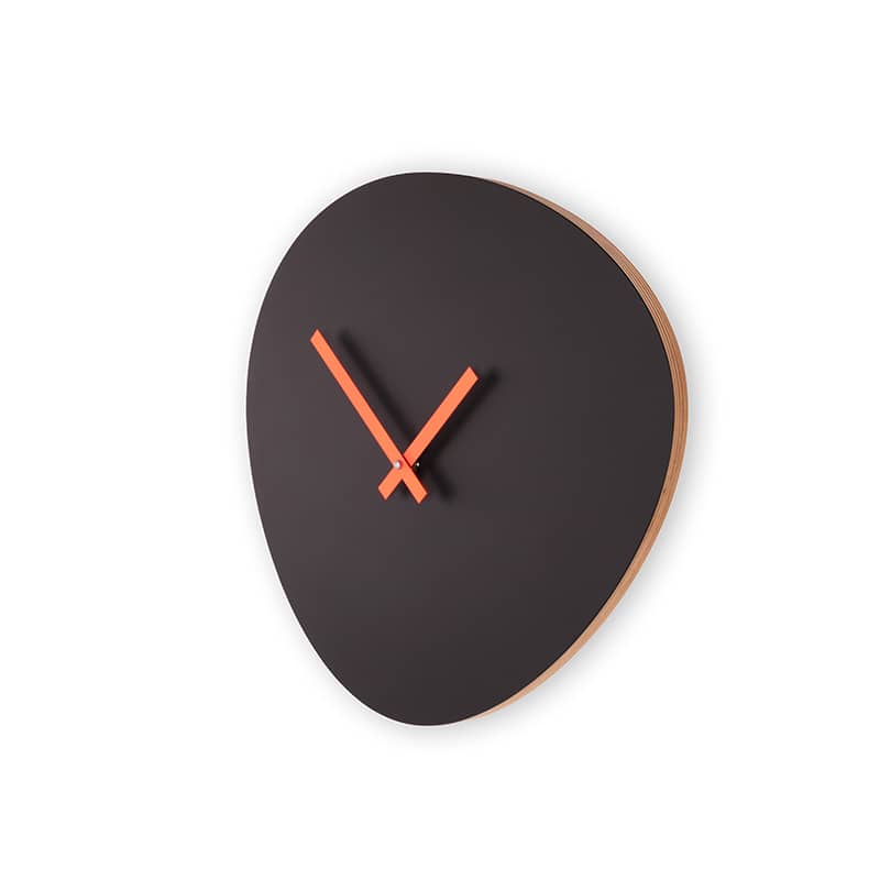 Wall clock pebble - Satin black/neon orange