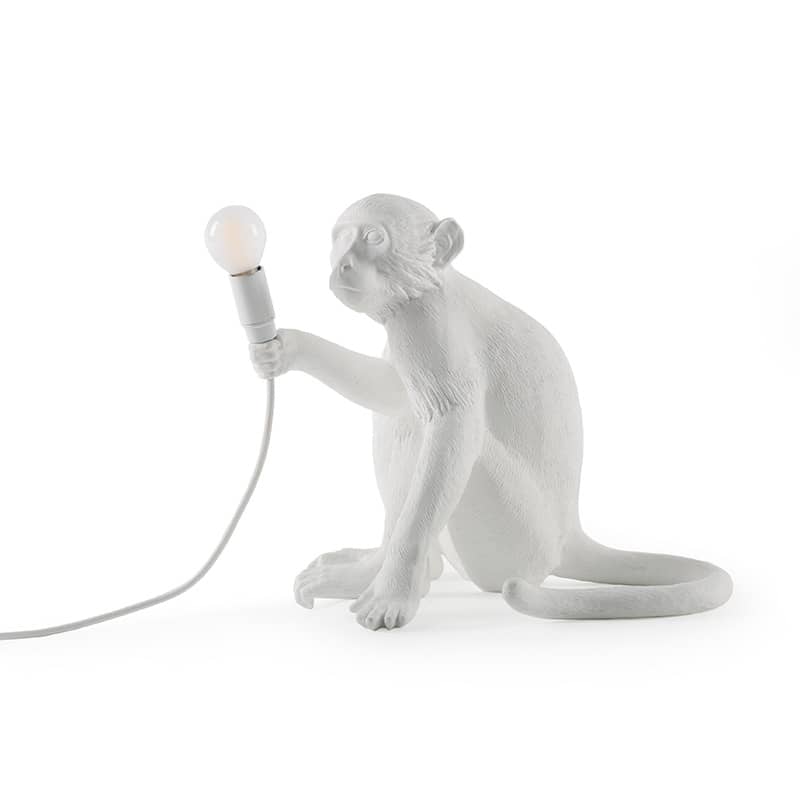 Monkey tafellamp sitting - White