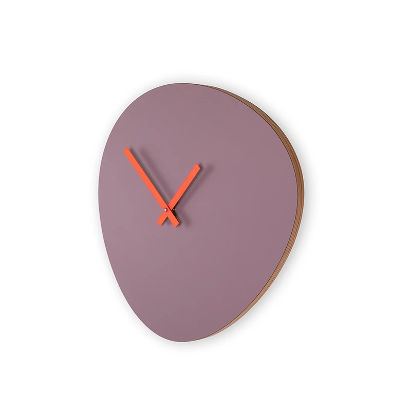 Wall clock pebble - Lavender grey/neon orange