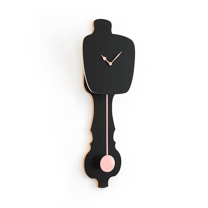 Wall clock pendulum large - Satin black/peach pastel, matt finish