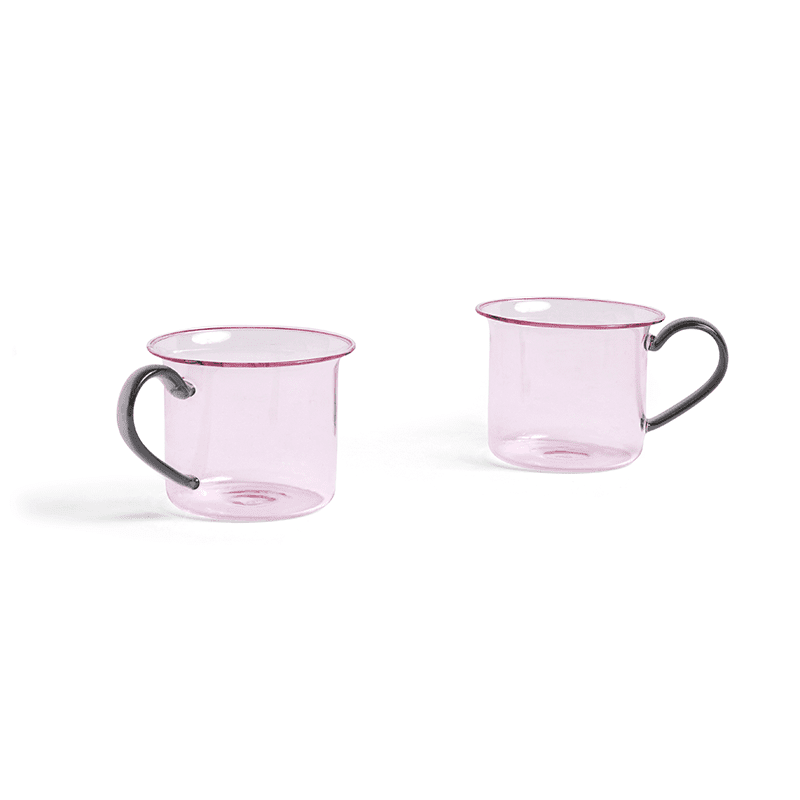 Borosilicate Cup Set of 2 - Pink with grey handle