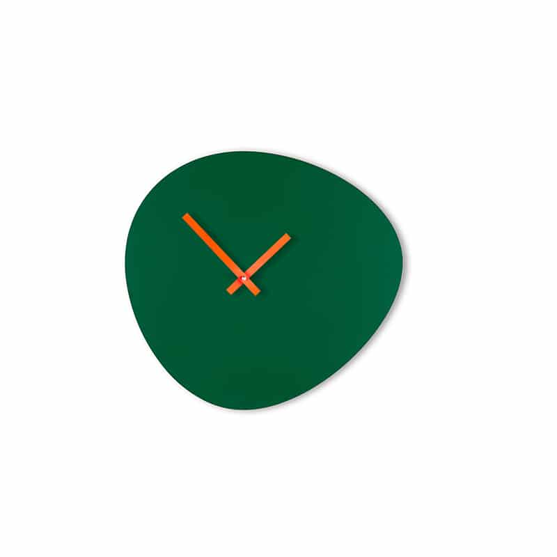 Wall clock pebble - Emerald green/neon orange