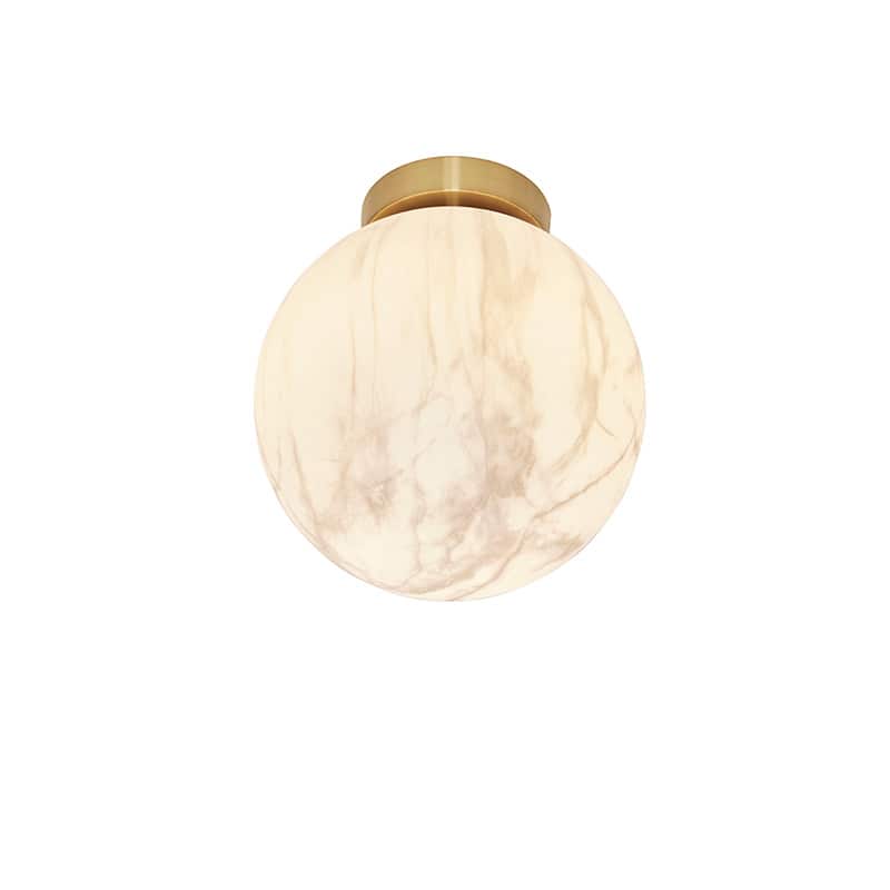 Plafonniere glas/ijzer Carrara bol 22 - Wit marmerprint/goud