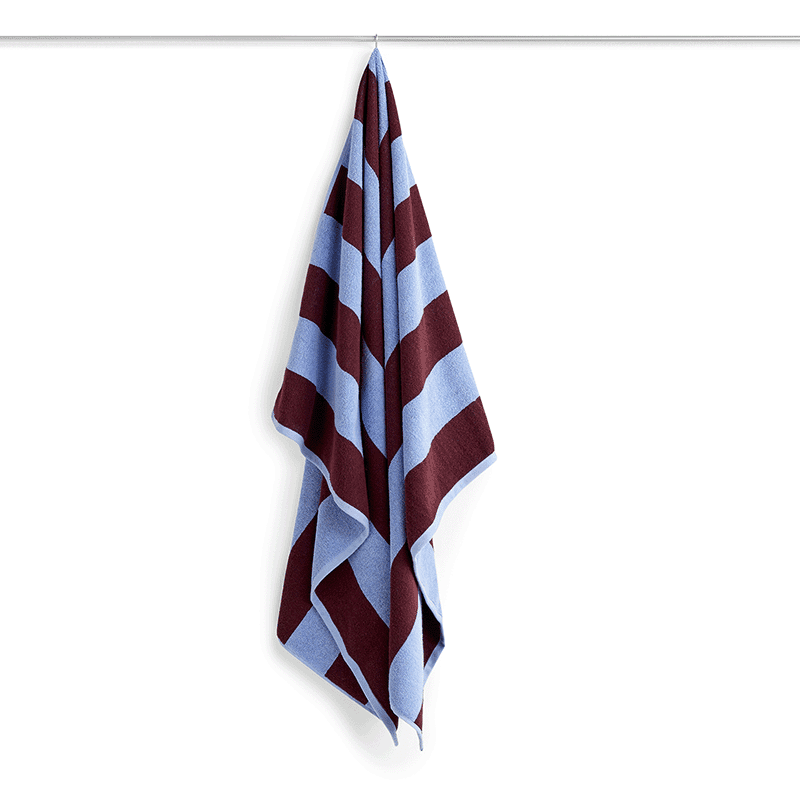 Frotte Stripe bath sheet - Bordeaux and sky blue