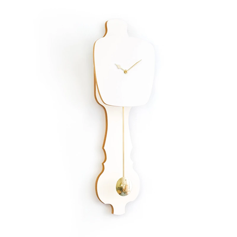Wall clock pendulum large - Pure white/shiny gold