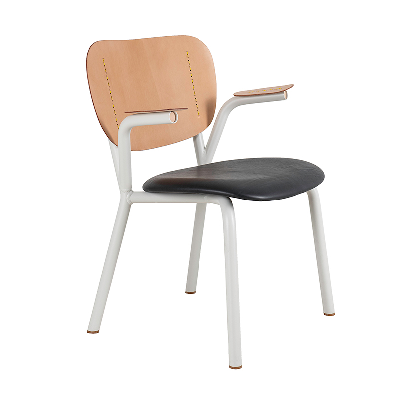 Emil Rosi chair with armrest - Natural/white, black leather