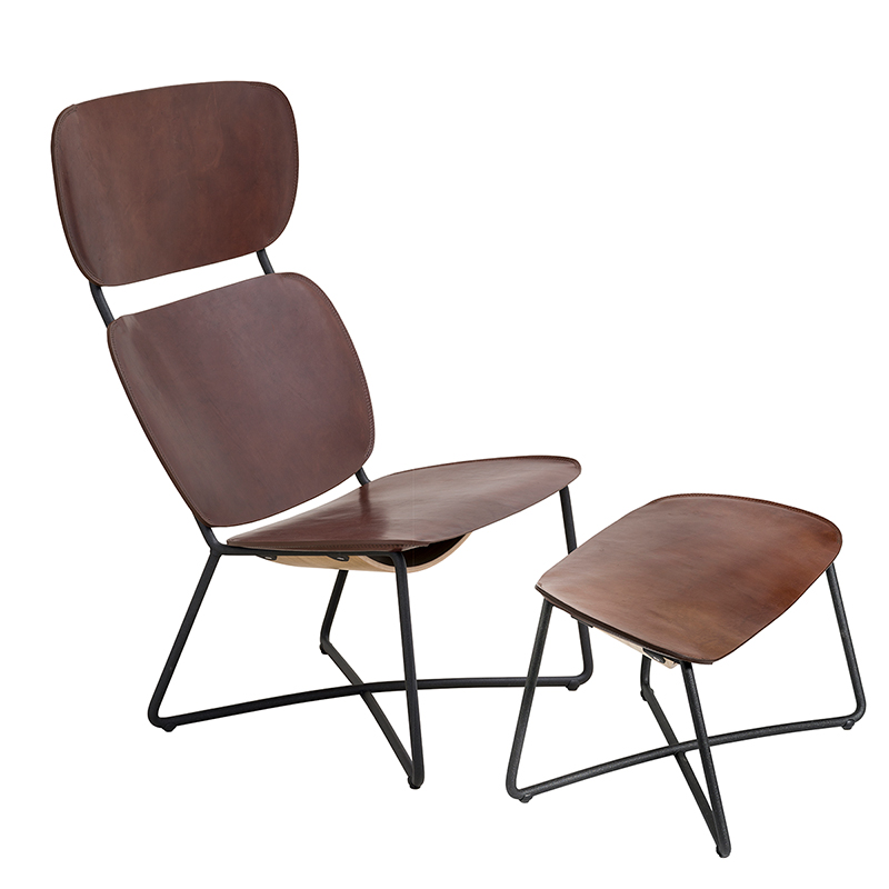 Miller High + Ottoman - Dark brown seat/black frame