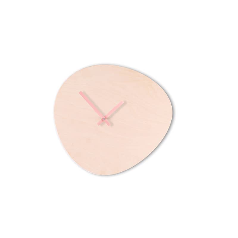 Wall clock pebble - Bare wood/peach pastel