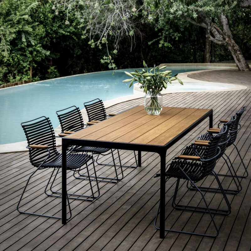 Set Four dining table bamboo black 90 x 210 cm + 6 Click chair black, bamboo armrest