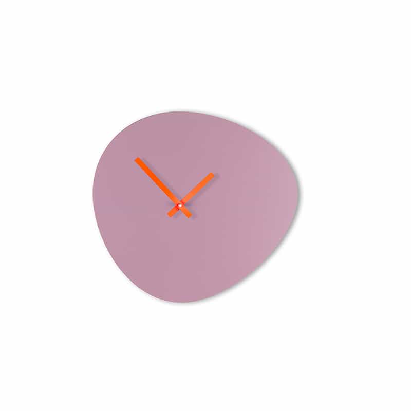 Wall clock pebble - Lavender grey/neon orange