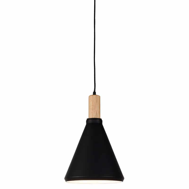 Hanglamp ijzer/hout Melbourne dia35x34cm - Zwart/naturel