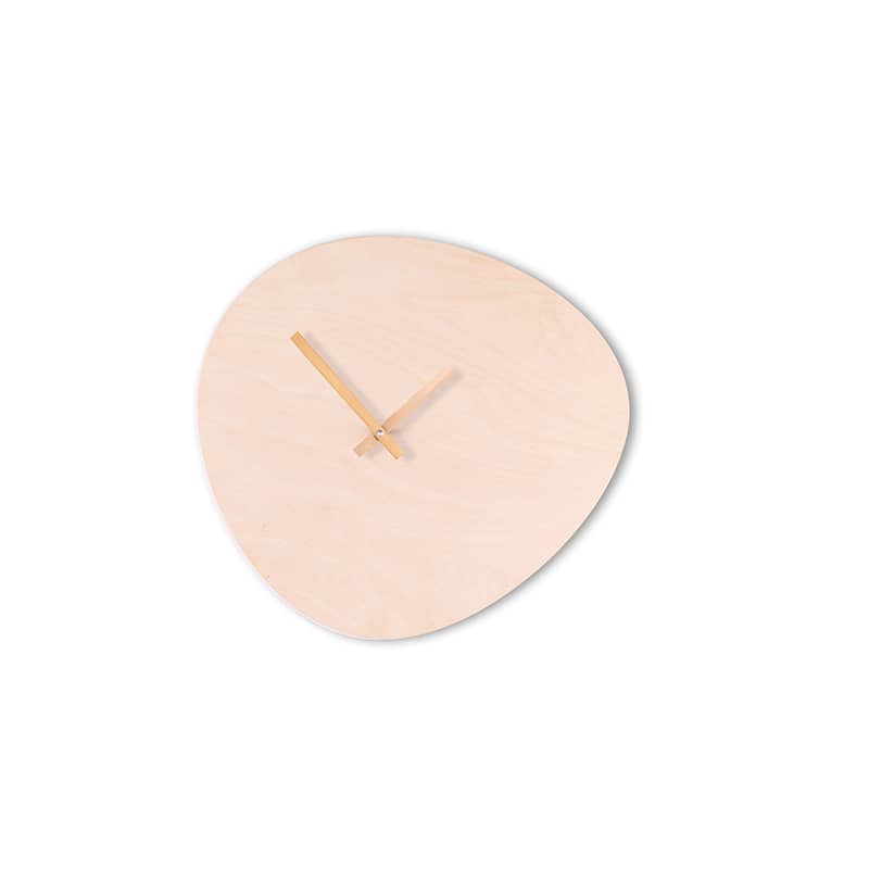 Wall clock pebble - Bare wood/shiny gold