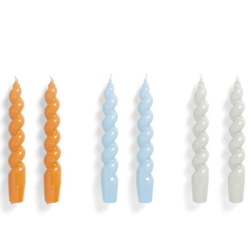 Candle Spiral Set of 6 - Tangerine light blue l. grey