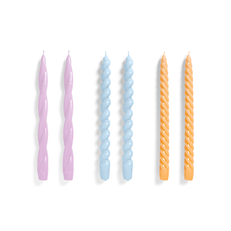 Candle Long Mix Set of 6 - Lilac light blue dark peach