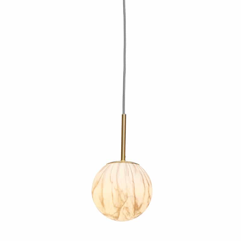 Hanglamp glas/ijzer Carrara bol S - Wit marmerprint/goud