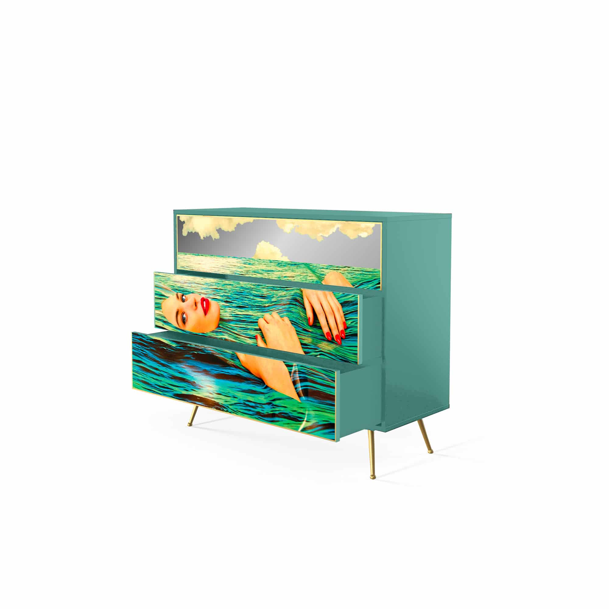 Chest of 3 drawers in mdf toiletpaper - Sea girl