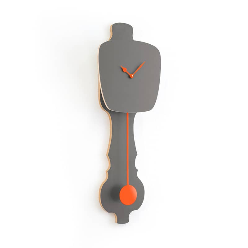 Wall clock pendulum large - Stone grey/neon orange