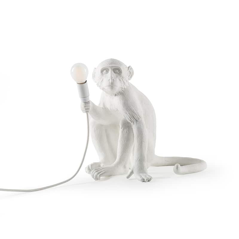 Monkey tafellamp sitting - White