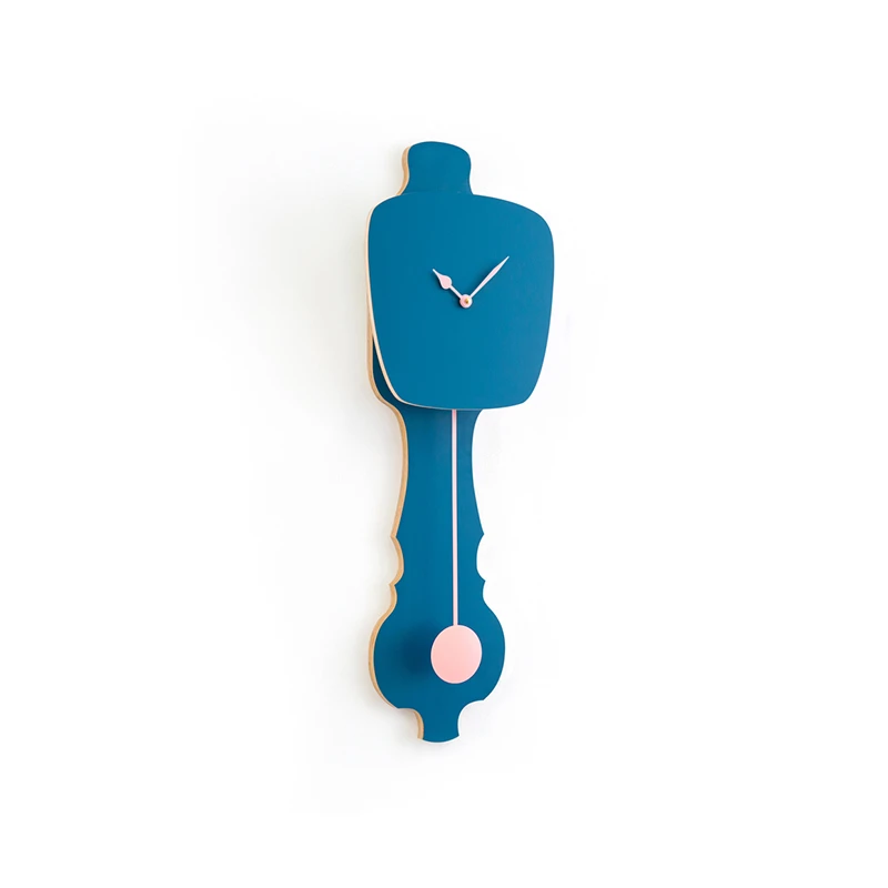 Wall clock pendulum small - Petrol blue/peach pastel