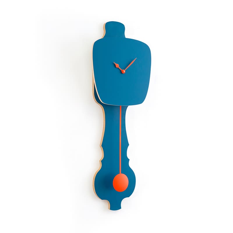 Wall clock pendulum large - Petrol blue/neon orange