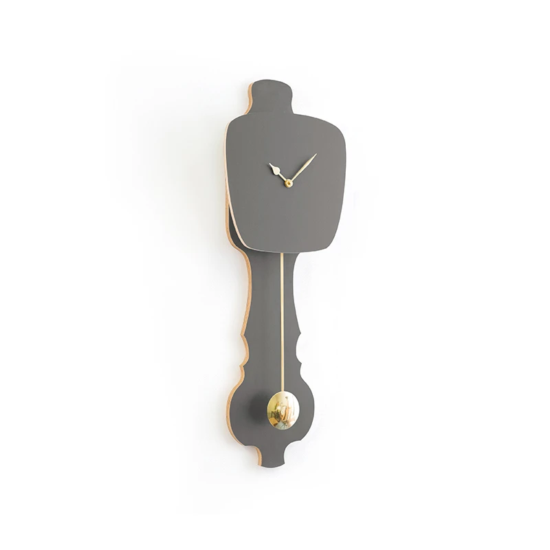 Wall clock pendulum small - Stone grey/shiny gold