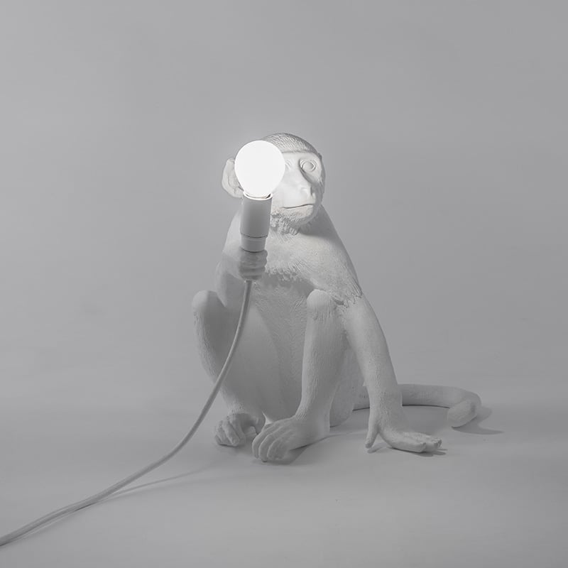 Monkey tafellamp sitting - White