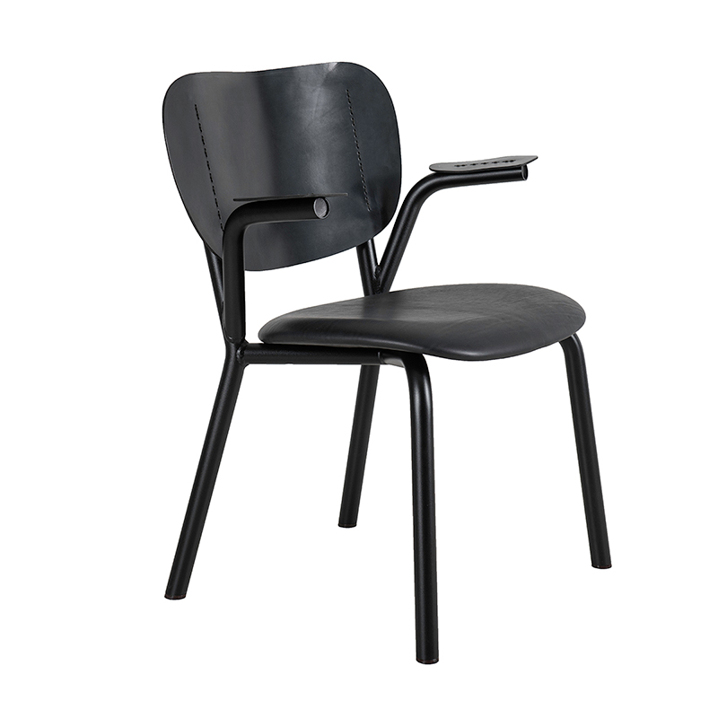 Emil Rosi chair with armrest - Black/black, black leather seat